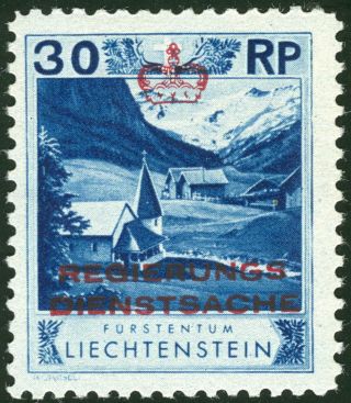 Liechtenstein Stamps 1932 30 Rappen Church In Steg Mi 4a Mlh € 28,  — $32.  00