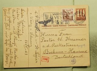 Dr Who 1943 Netherlands Vevey Postal Card To Germany Wwii Censored? E43590