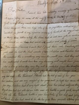 1836 stampless folded letter 18 3/4 cent rate Brooklyn to Athol,  Massachusetts 3