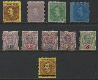 Sarawak 1871 - 1892 Mh Selection,  10 Different Values Cv $109.  50