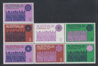 Australia 506 1971 Vf Mnh 7¢ Threekings Christmas Block Of 7 Scv $40