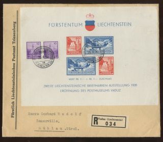Liechtenstein Cover With Event Cancel Registered Vaduz Souvenir Sheet B14 1936