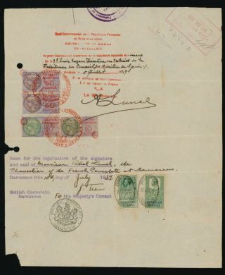 Syria Old Consular Document With British & French Consular Stamps Damascus 1939