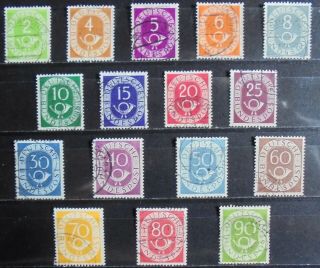 Germany (west) 1951 - 52 Posthorn & Numeral Complete Set Of 16