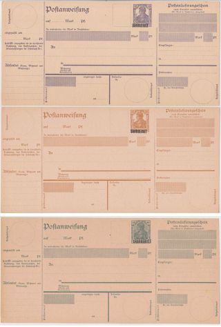 Germany Saar 1920/21 P.  St.  Money Orders (3) A 6,  7,  9