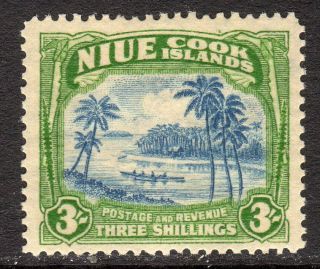 Niue 1938 3s Blue & Yellowish Green (native Canoe) Sg77 M/mint Cat £35