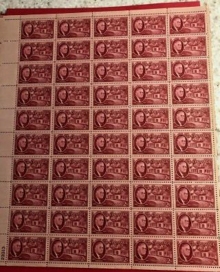Us Sheet (50) 2 Cent Stamp,  Fdr & " Little White House ",  Warm Springs,  Ga.  931.
