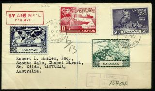 Sarawak 1949 Upu Set On Registered Airmail Fdc To Victoria,  Australia