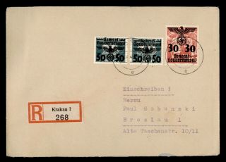 Dr Who 1940 Poland General Government Ovpt Krakau Registered To Breslau E45737