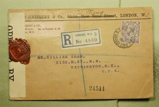 Dr Who 1916 Gb London England Registered To Usa Wwi Censored E45554