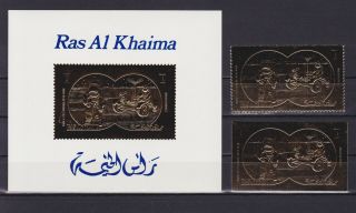 Arabia Ras Al Khaimah 1972,  Mi 902a - B,  Bl 147,  Cv €48,  Gold Foil,  Space