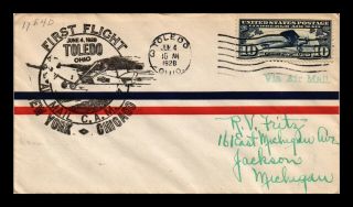 Dr Jim Stamps Us Toledo Ohio First Flight Air Mail Cover Cleveland Dpo
