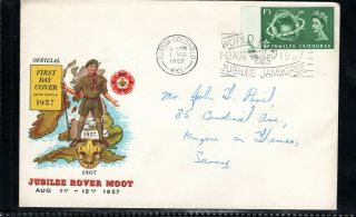 1957 Gb Scout Jubilee Jamboree Illustrated Scout Rover Moot Sutton Coldfield Fdc