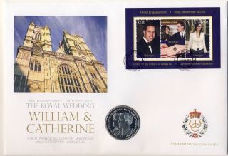 William & Kate Royal Wedding Fdc £2 Coin & Minisheet 2011