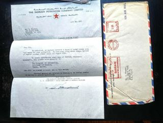 V.  Rare Bahrain 1966 Petroleum Company Letter,  Meter Marking “home Of The