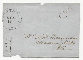 Us Stampless Cover Front Royal,  Va Nov 13,  1851