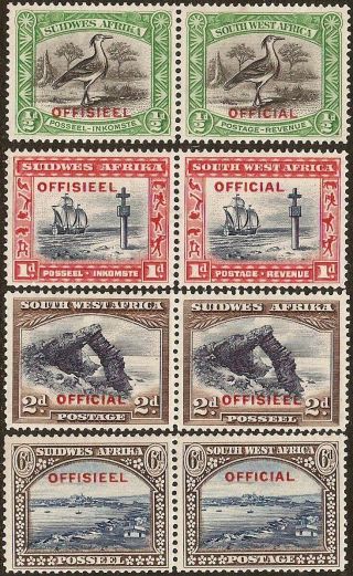South West Africa Officials,  1931 Set Of 4 Pairs,  Sg.  O13/16 Vfm