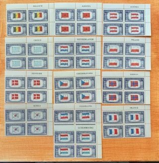 Us Stamp Sc 909 - 921 Plate Blocks Wwii Overrun Countries Full Set Cv:$43