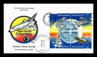 Dr Jim Stamps Us Space Shuttle Columbia Hand Colored Fdc Cover Block Of Four
