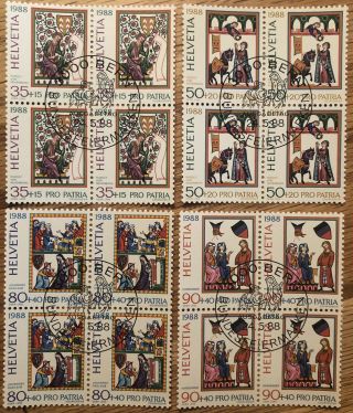 Switzerland Stamps 1988 Pro Patria FDC plus Blocks of 4 FD CXL 2