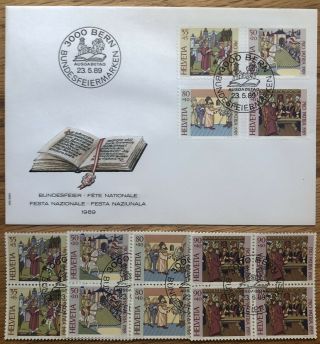 Switzerland Stamps 1989 Pro Patria Fdc Plus Blocks Of 4 Fd Cxl