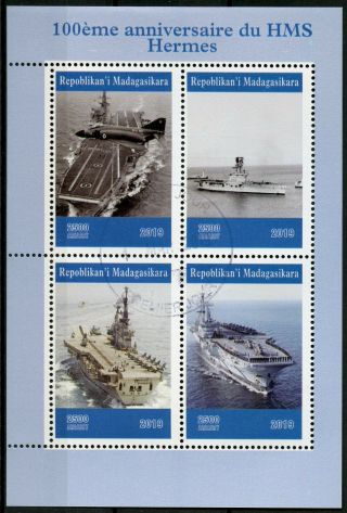Madagascar 2019 Cto Hms Hermes Aircraft Carrier 4v M/s Military Ships Stamps