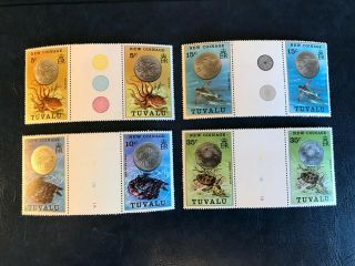 Tuvalu 1976 Mnh Coinage Octopus Crab Turtle Flyingfish Gutter Pairs