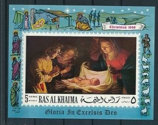 D277627 Christmas 1968 Paintings S/s Mnh Ras Al Khaima Imperforate