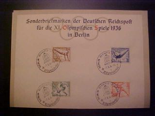 1936 Berlin Germany Olympic Souvenir Sheet Official Cover SC B82 - B89 2