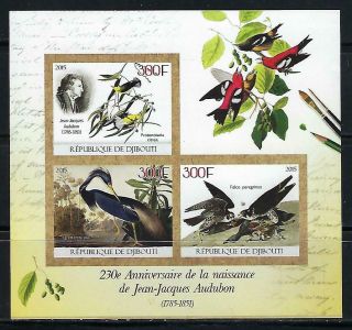 M1768 Nh 2015 Imperf Souvenir Sheet Of Birds Audubon Egrett Falcon Orioles