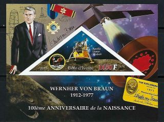 M1928 Mnh 2012 Imperf Souvenir Sheet Of Space Scientist Wernher Von Braun Apollo