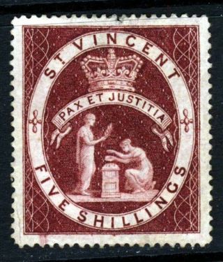 St.  Vincent Queen Victoria 1888 Five Shillings Lake Sg 53 Vfu