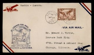 Dr Who 1936 Canada Machin To Kenora First Flight Air Mail C123299