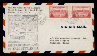 Dr Who 1947 Newfoundland Gander To India First Flight Paa Air Mail C137197
