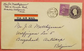 Dr Who 12c Prexie Uprated Stationery Airmail Arcadia Ca To Belgium 57008