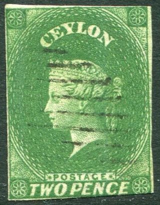 Ceylon - 1857 - 59 2d Yellowish - Green Sg 3a Good V30707