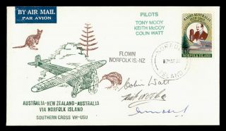 Dr Who 1990 Norfolk Island Flight To Zealand Pilot Signed Cachet E48122