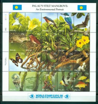 Palau 1989 M/sheet (20 Stamps) Mnh Environmental - Expo - Mi.  No 318 - 337kb