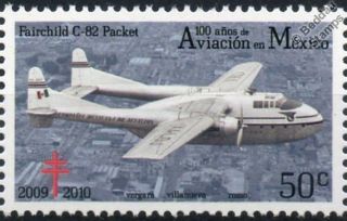 Fairchild C - 82 Packet Boxcar Aircraft Stamp (100 Years Of Aviation In Mexico)
