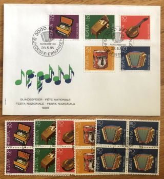 Switzerland Stamps 1985 Pro Patria Fdc Plus Blocks Of 4 Fd Cxl
