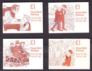 1988/89 Charles Dickens Series Set Of 4 £1 Booklets Sg Fh13/fh16