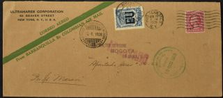 Usa 1928 Uc Perfin,  Scadta Optd Eu Airmail Cover To Colombia C53728