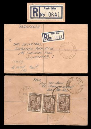 Malaya/malaysia Kelantan 1960 Registered Cover,  Pasir Mas To Singapore.