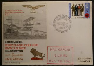 1972 Diamond Jubilee First Plane Take Off Rn Ship Hms Ark Royal Stamp Series No5