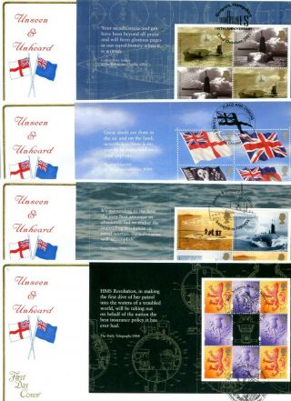 2001 Submarines Prestige Booklet Panes Great Britain Cotswold Fdc X4 Vgc