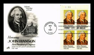 Dr Jim Stamps Us John Hanson President Of Congress First Day Cover Plate Block