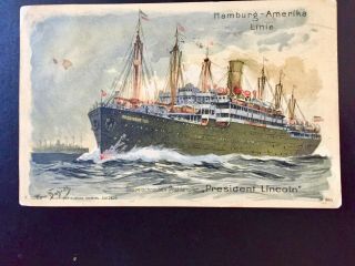 Hamburg Amerika Line Ship President Lincoln Sunk Wwi Hoboken Nj Cancel 1910