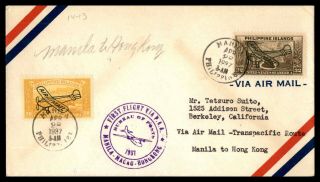Mayfairstamps Philippine Islands 1937 Manila First Flight To Hong Kong Cover Wwb