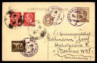 Italy Motonave Rodi Ship Cancels 1934 Postal Stationery Card To Germany
