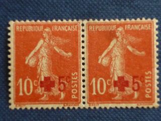 France 1918 5c Red Cross Surcharge On 10c Pair Never Hinged Sg 351